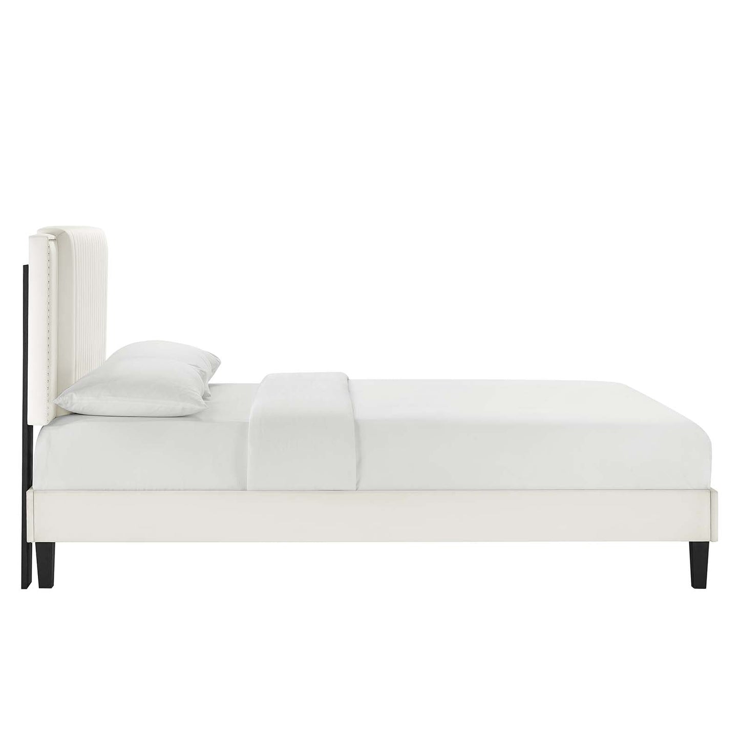 Zahra Channel Tufted Performance Velvet Queen Platform Bed White MOD-6974-WHI