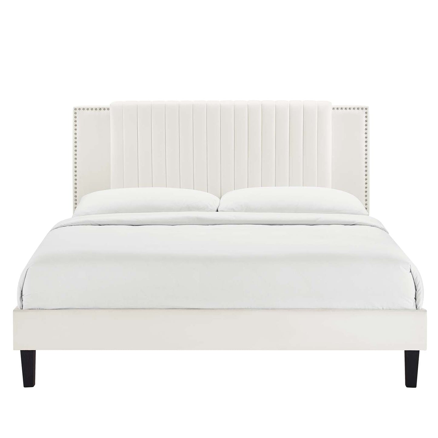 Zahra Channel Tufted Performance Velvet Queen Platform Bed White MOD-6974-WHI