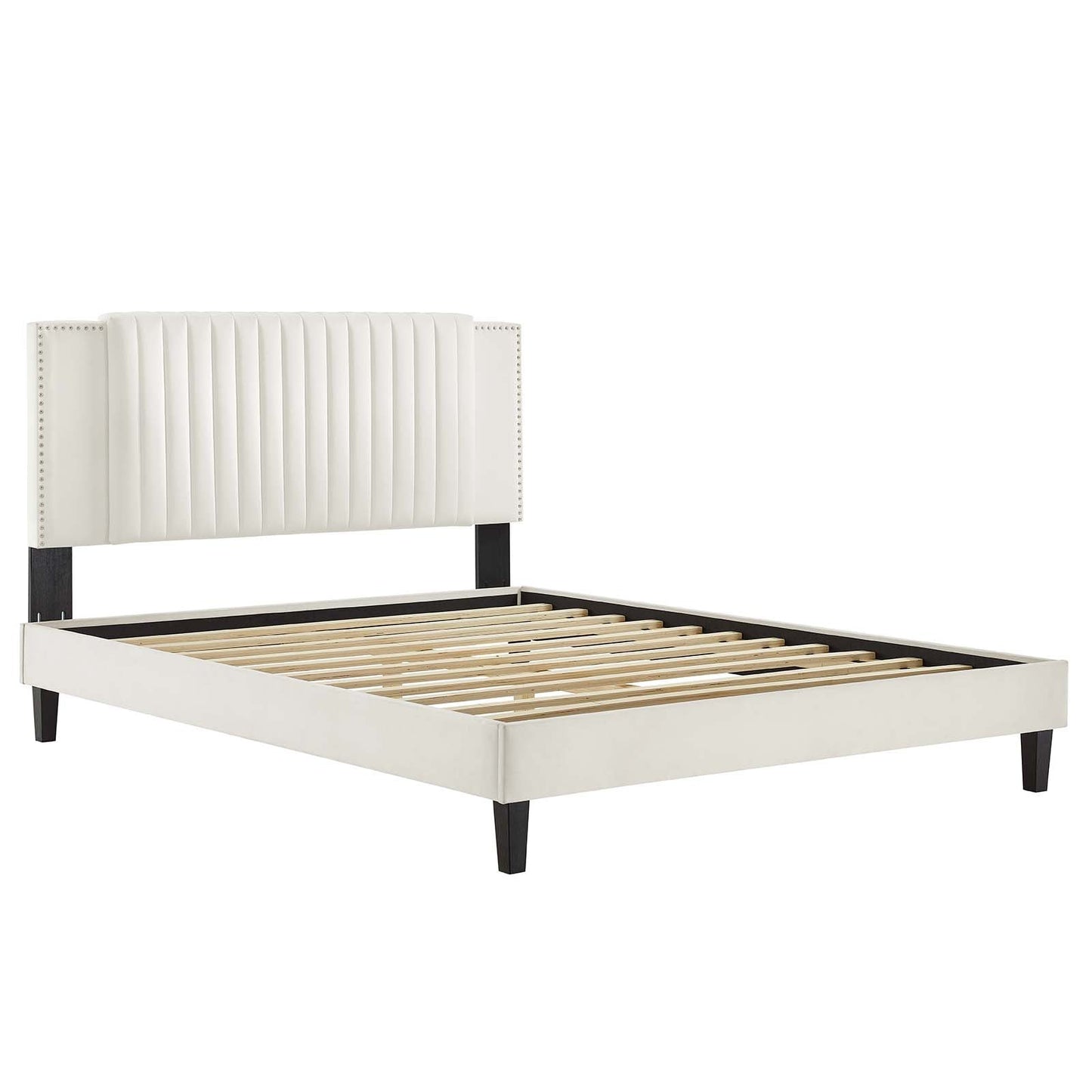 Zahra Channel Tufted Performance Velvet Queen Platform Bed White MOD-6974-WHI