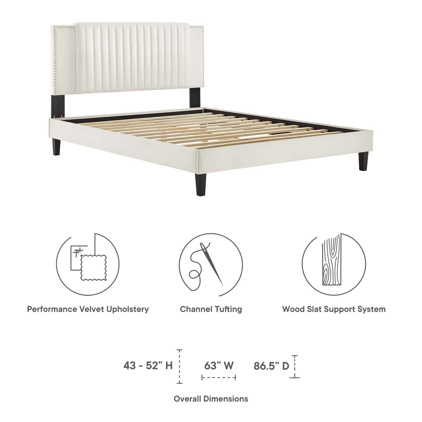 Zahra Channel Tufted Performance Velvet Queen Platform Bed White MOD-6974-WHI