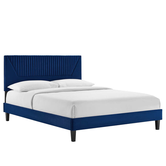 Yasmine Channel Tufted Performance Velvet Queen Platform Bed Navy MOD-6976-NAV