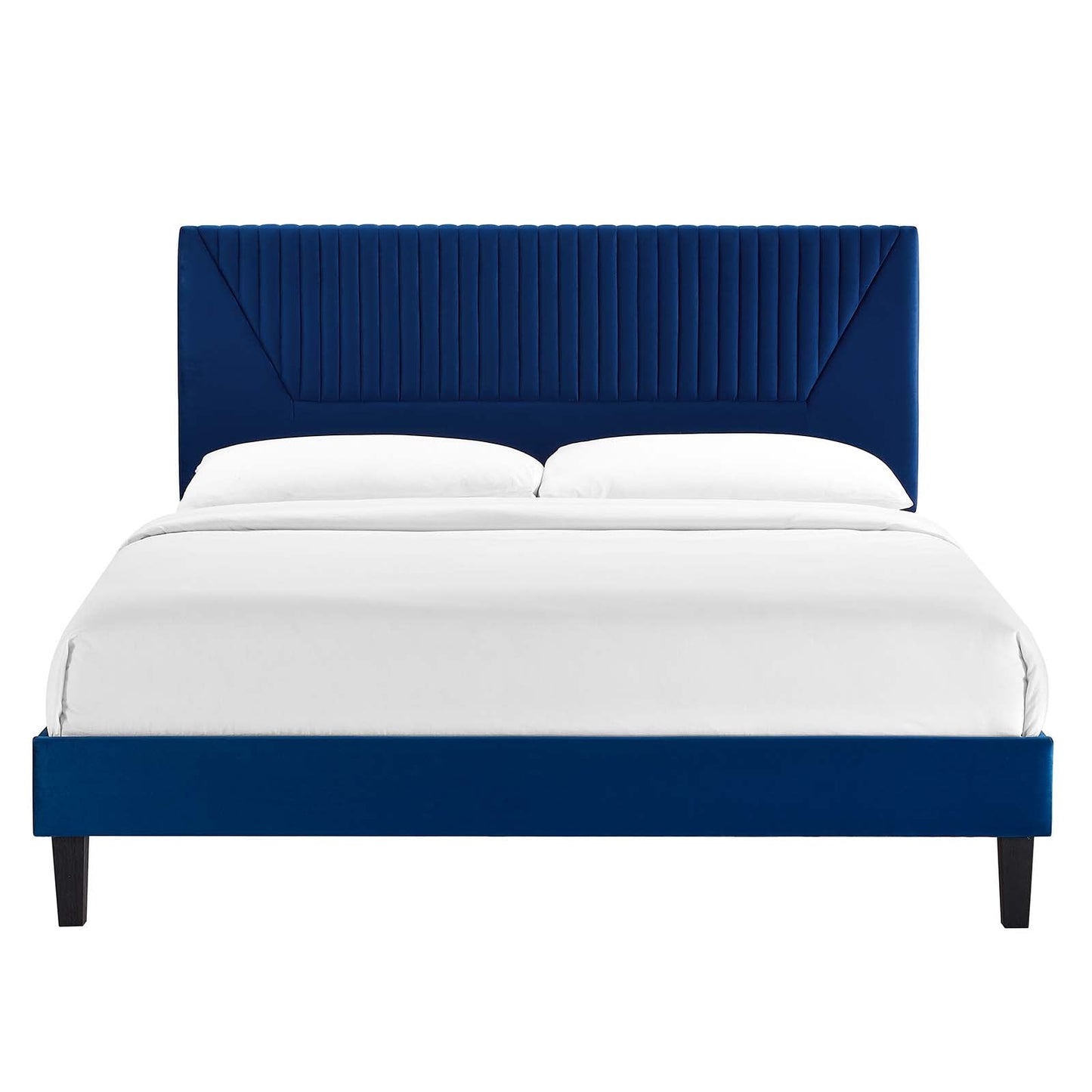 Yasmine Channel Tufted Performance Velvet Queen Platform Bed Navy MOD-6976-NAV