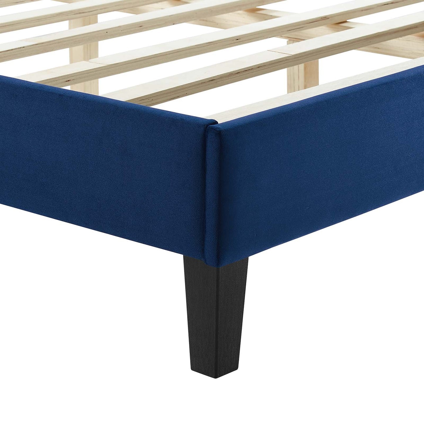 Yasmine Channel Tufted Performance Velvet Queen Platform Bed Navy MOD-6976-NAV