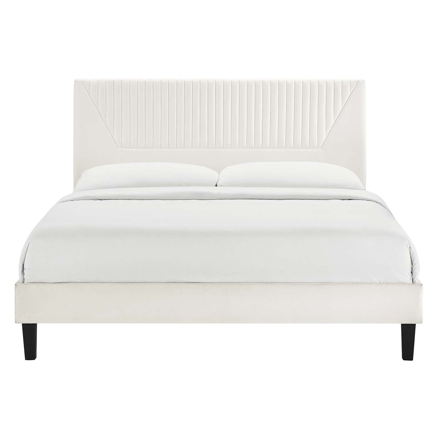 Yasmine Channel Tufted Performance Velvet Queen Platform Bed White MOD-6976-WHI