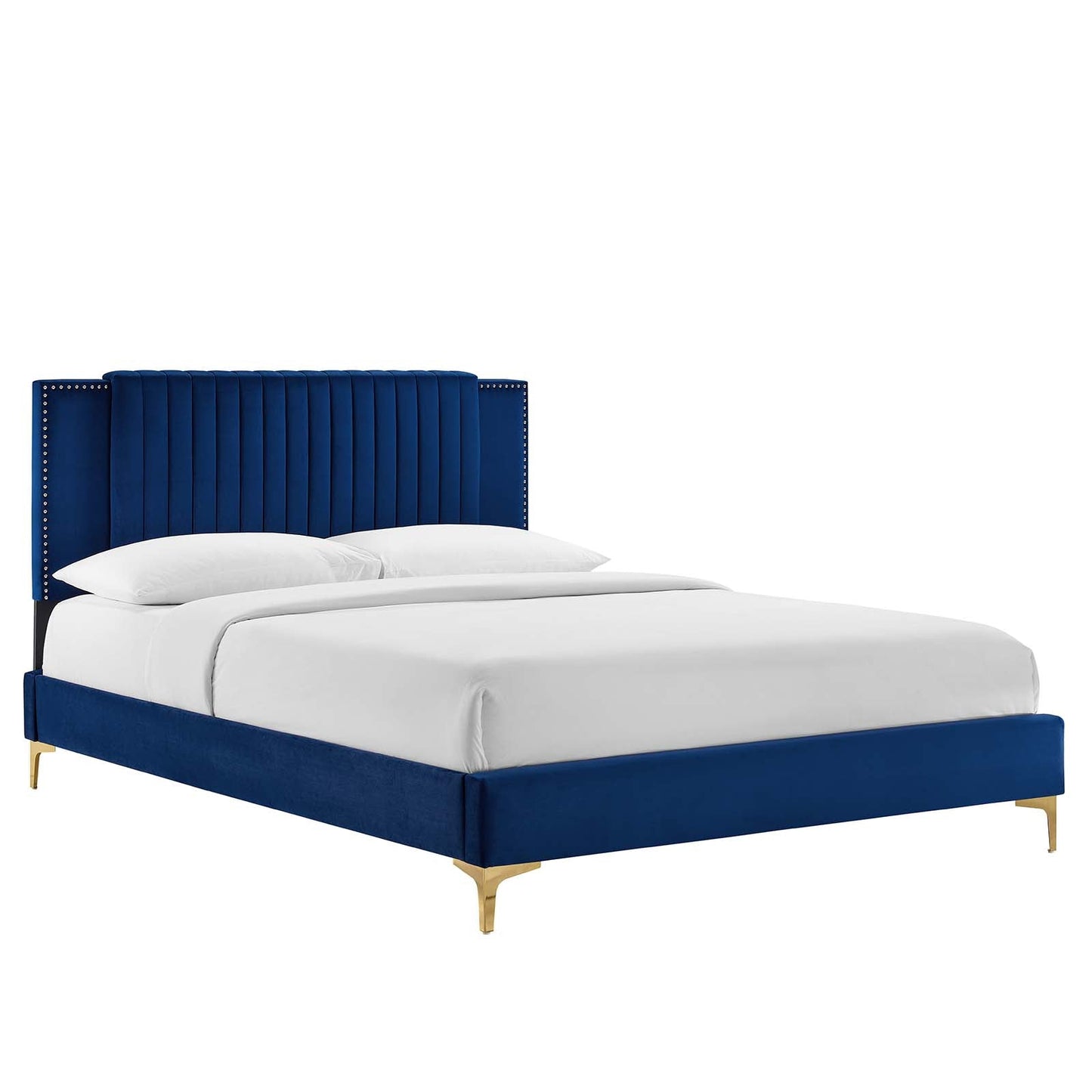 Zahra Channel Tufted Performance Velvet Queen Platform Bed Navy MOD-6978-NAV