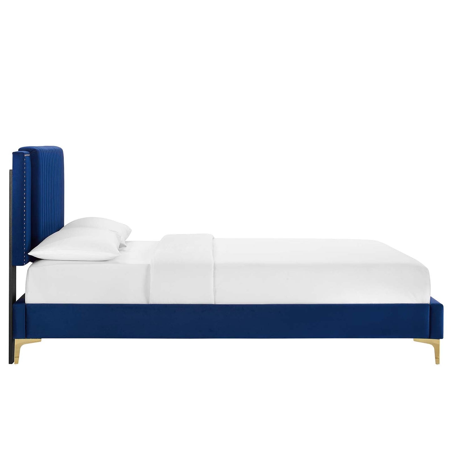 Zahra Channel Tufted Performance Velvet Queen Platform Bed Navy MOD-6978-NAV