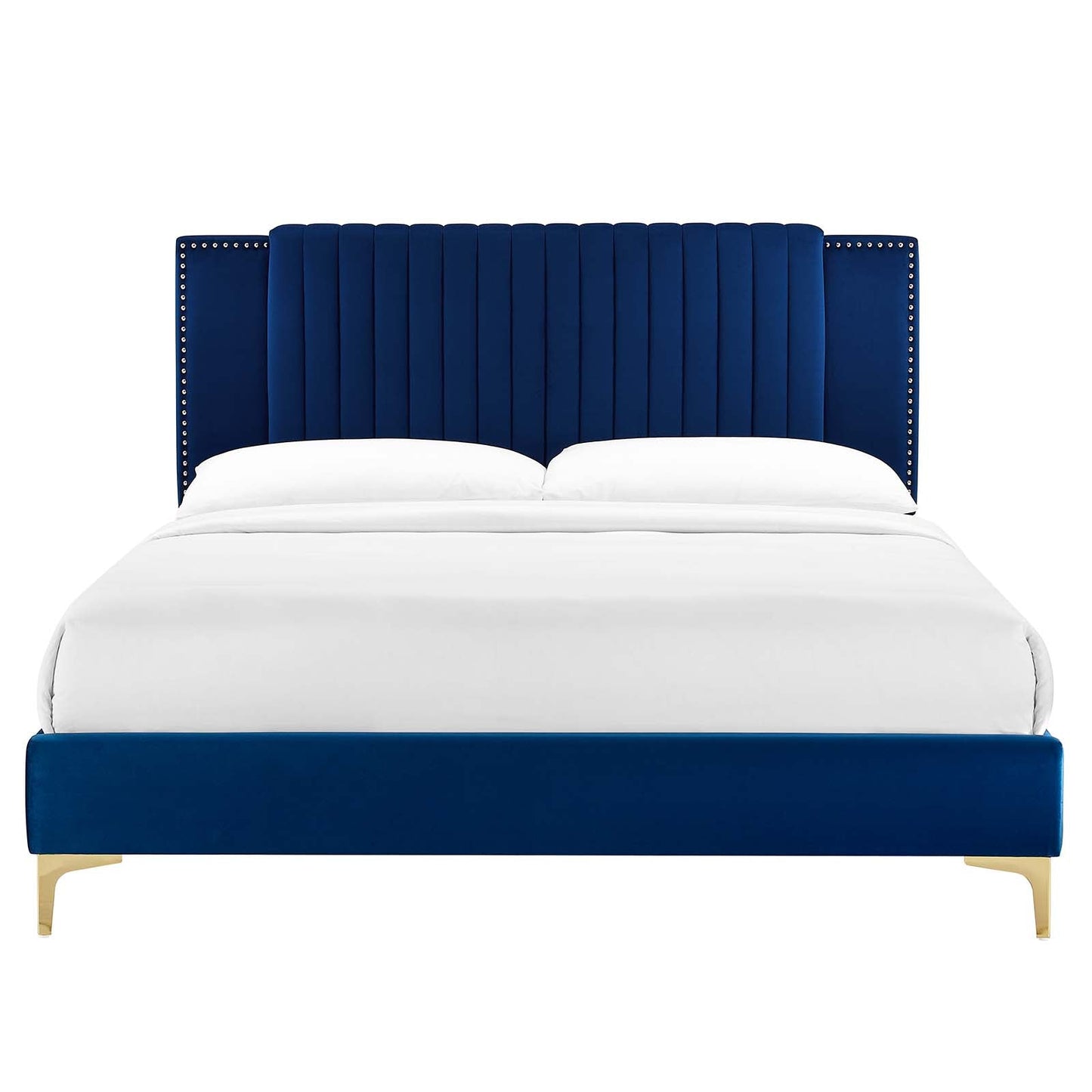 Zahra Channel Tufted Performance Velvet Queen Platform Bed Navy MOD-6978-NAV