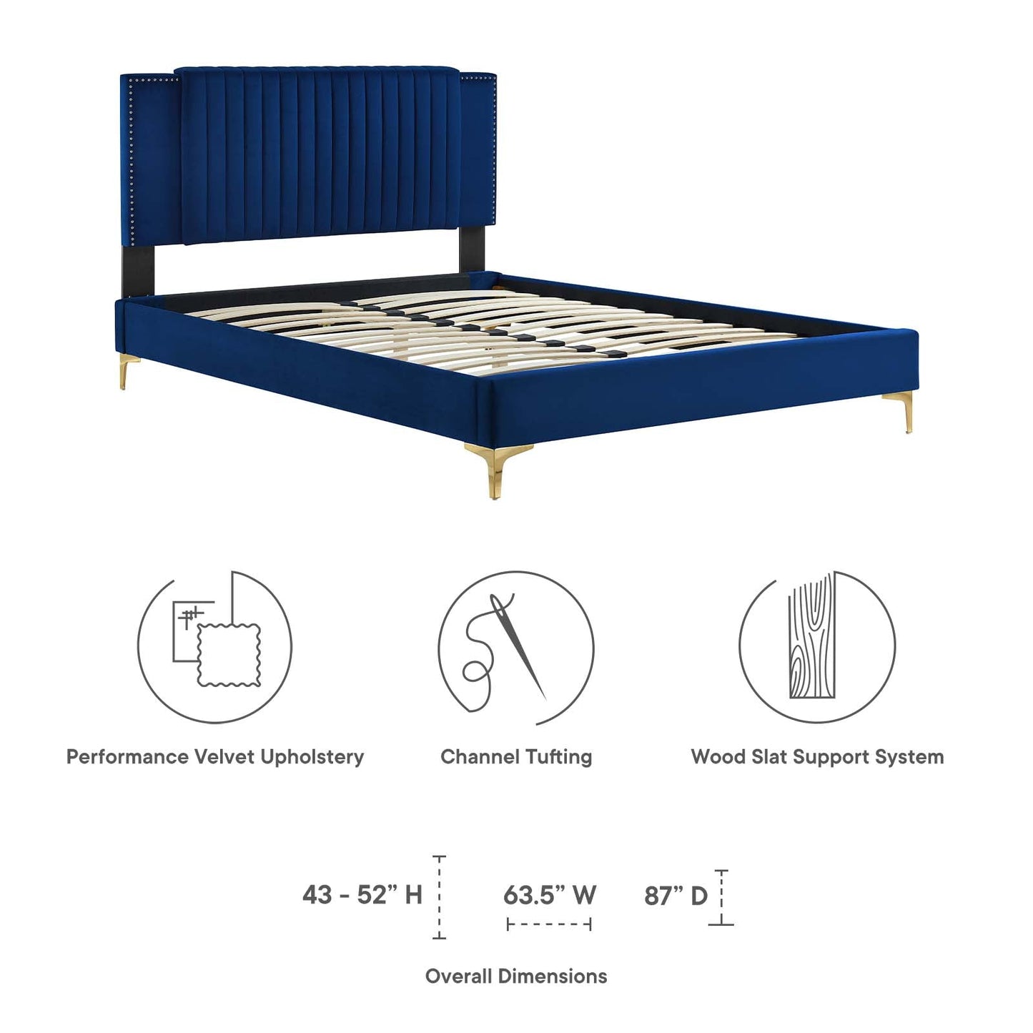 Zahra Channel Tufted Performance Velvet Queen Platform Bed Navy MOD-6978-NAV