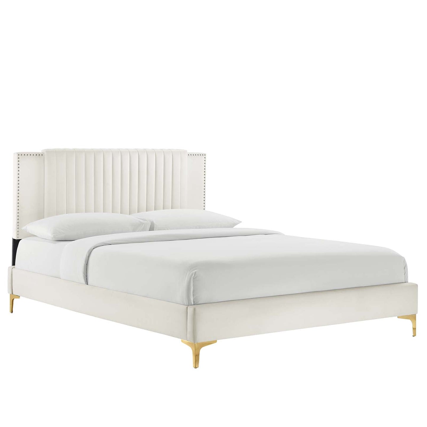 Zahra Channel Tufted Performance Velvet Queen Platform Bed White MOD-6978-WHI