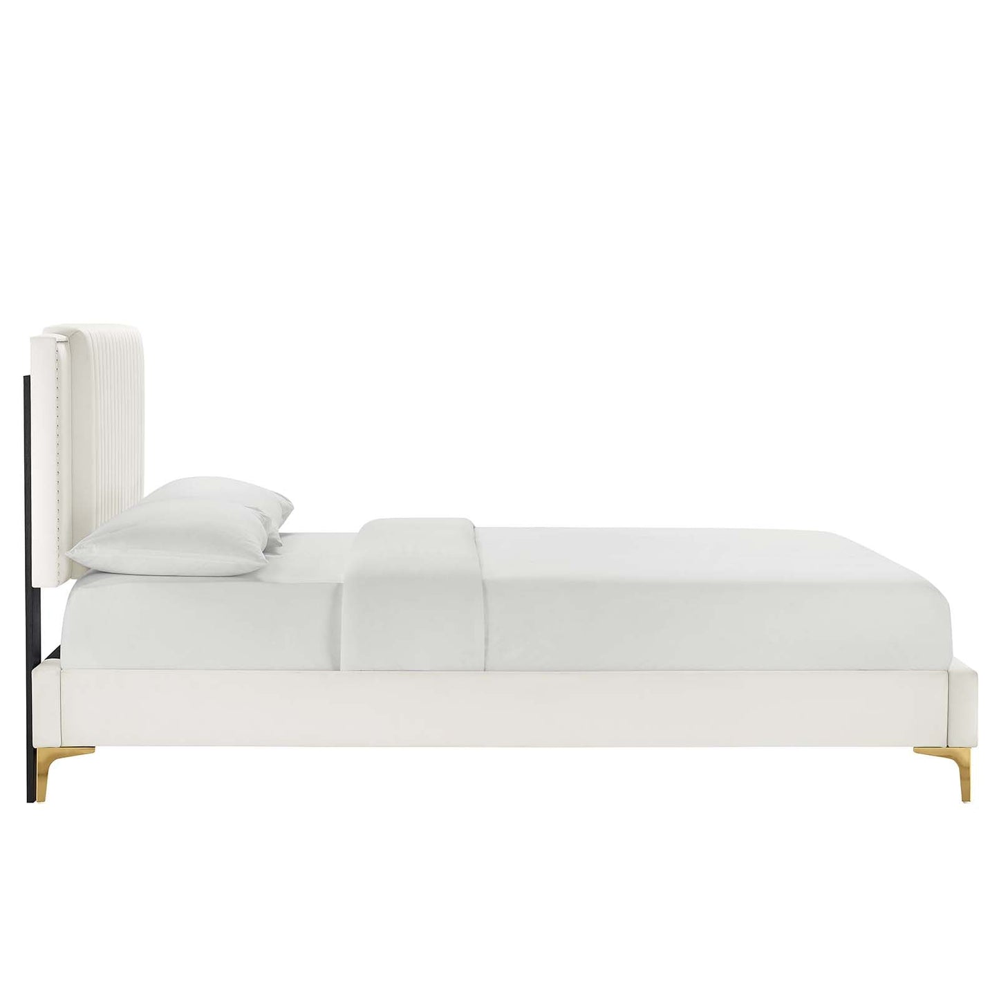 Zahra Channel Tufted Performance Velvet Queen Platform Bed White MOD-6978-WHI