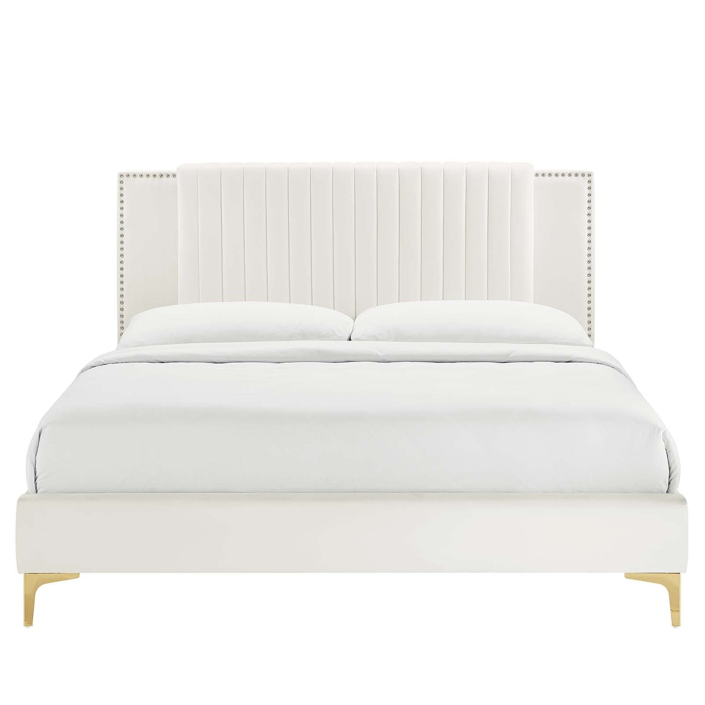 Zahra Channel Tufted Performance Velvet Queen Platform Bed White MOD-6978-WHI