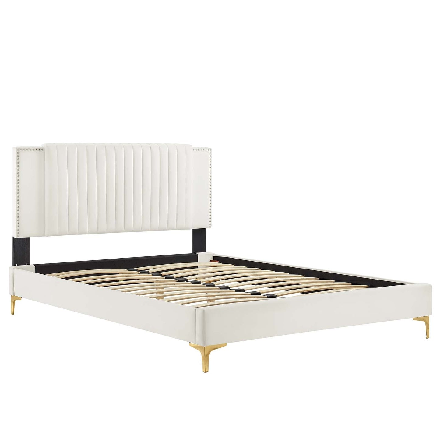 Zahra Channel Tufted Performance Velvet Queen Platform Bed White MOD-6978-WHI