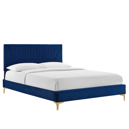 Yasmine Channel Tufted Performance Velvet Queen Platform Bed Navy MOD-6980-NAV