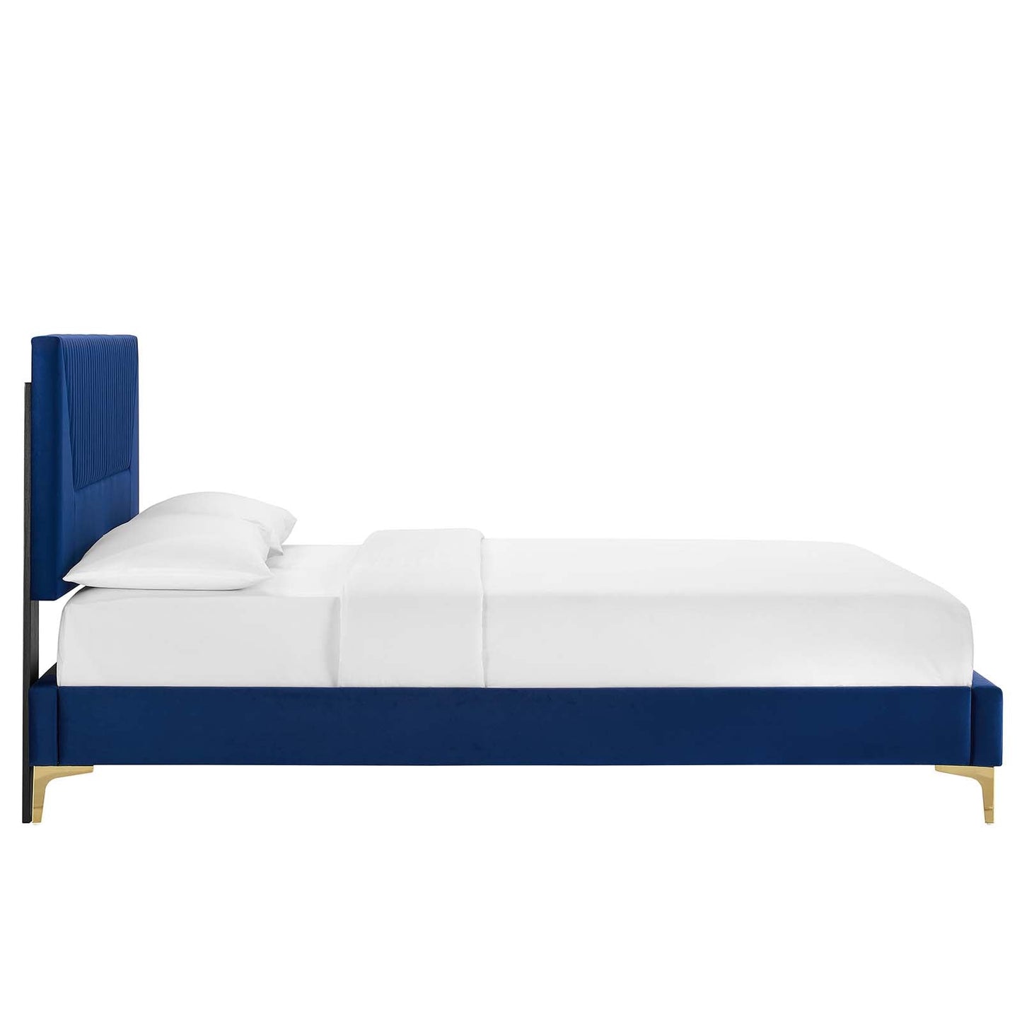 Yasmine Channel Tufted Performance Velvet Queen Platform Bed Navy MOD-6980-NAV