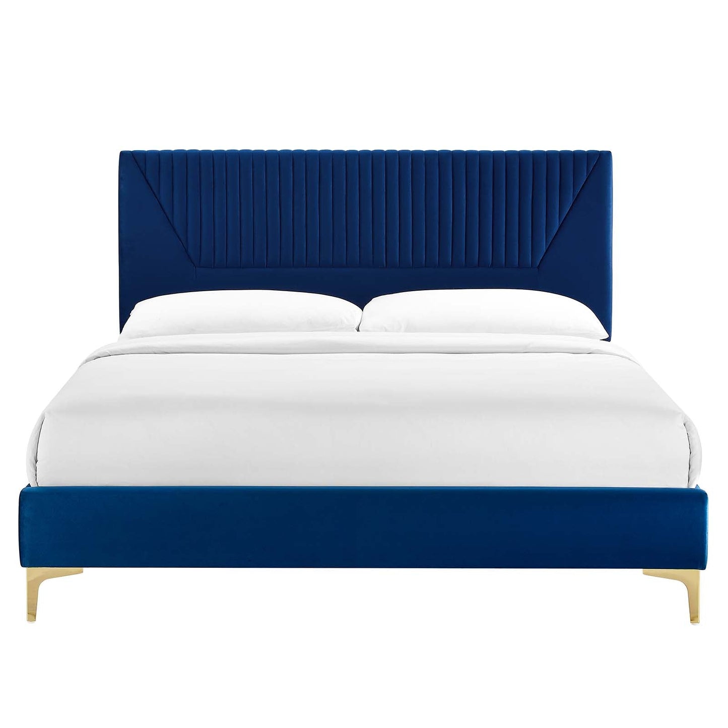 Yasmine Channel Tufted Performance Velvet Queen Platform Bed Navy MOD-6980-NAV