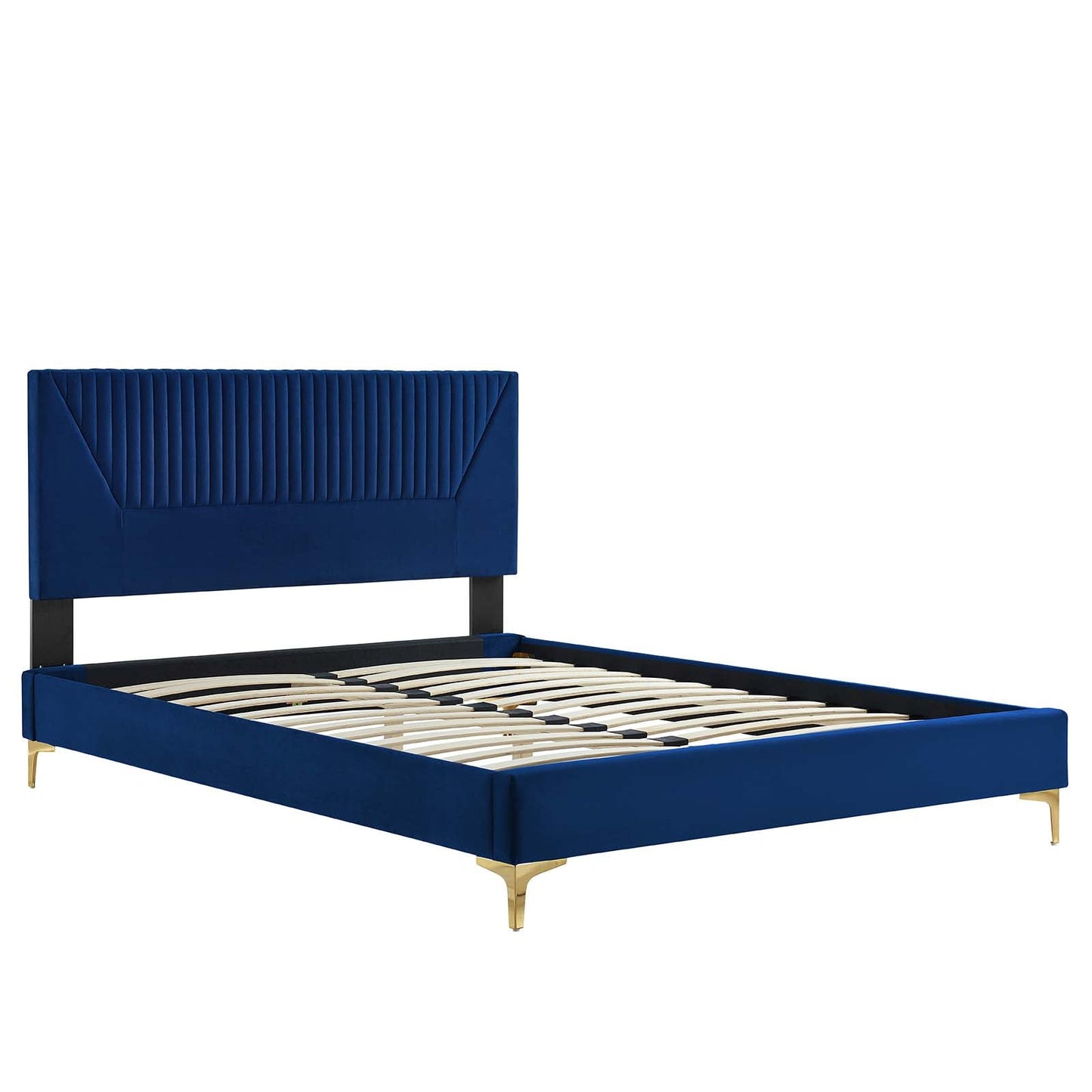 Yasmine Channel Tufted Performance Velvet Queen Platform Bed Navy MOD-6980-NAV