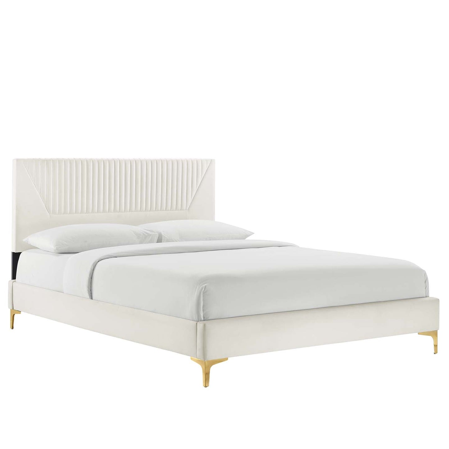 Yasmine Channel Tufted Performance Velvet Queen Platform Bed White MOD-6980-WHI