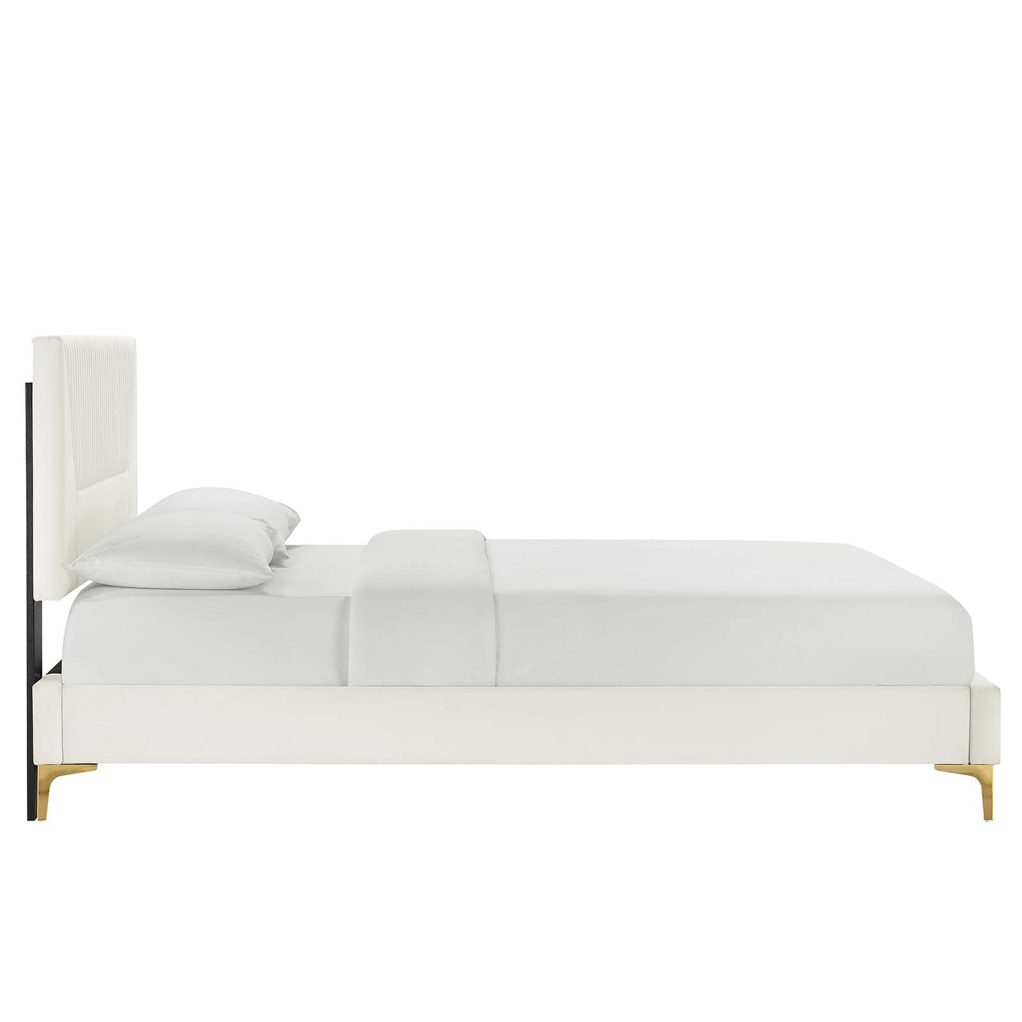 Yasmine Channel Tufted Performance Velvet Queen Platform Bed White MOD-6980-WHI