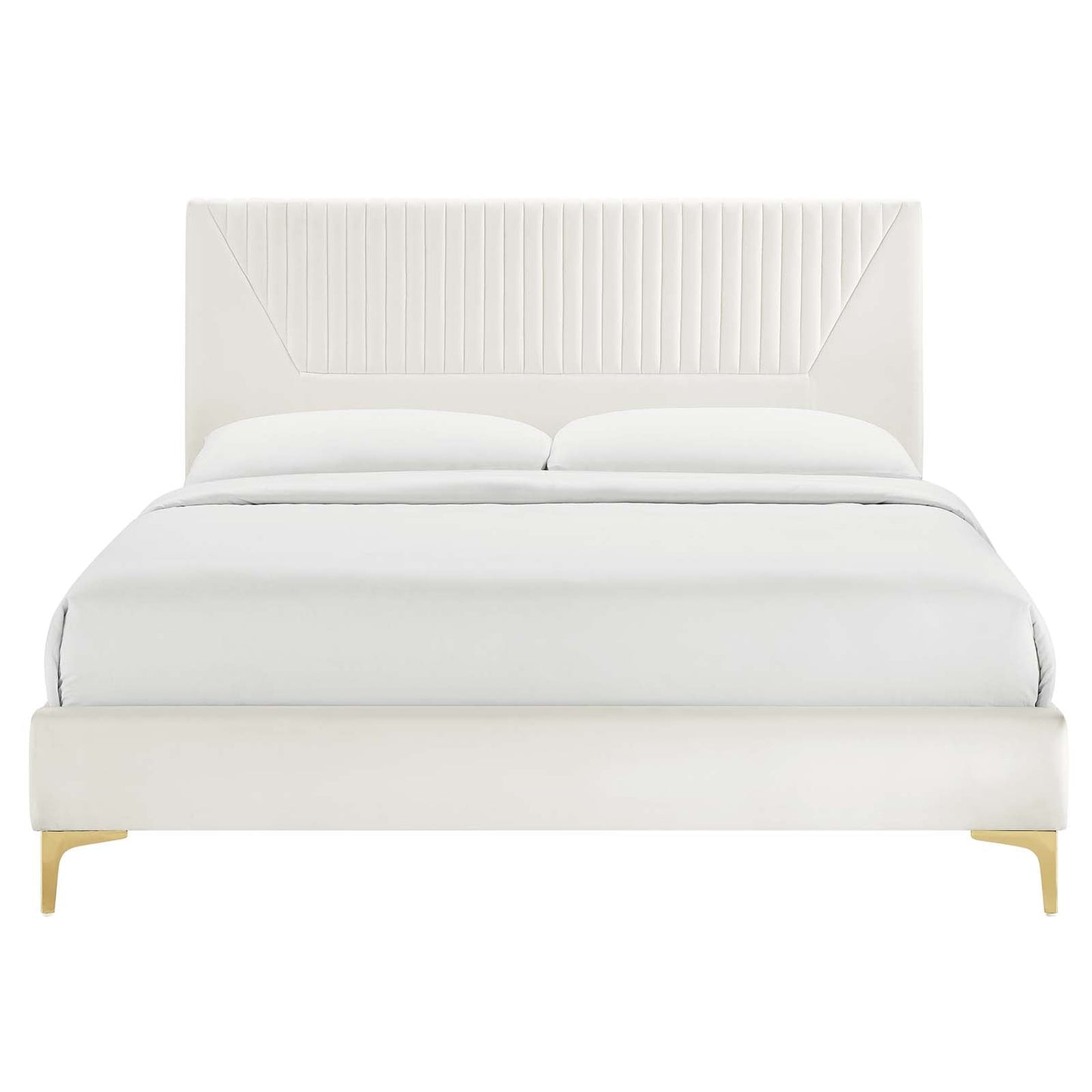 Yasmine Channel Tufted Performance Velvet Queen Platform Bed White MOD-6980-WHI