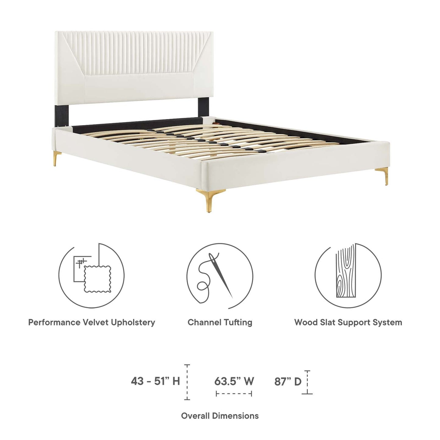 Yasmine Channel Tufted Performance Velvet Queen Platform Bed White MOD-6980-WHI