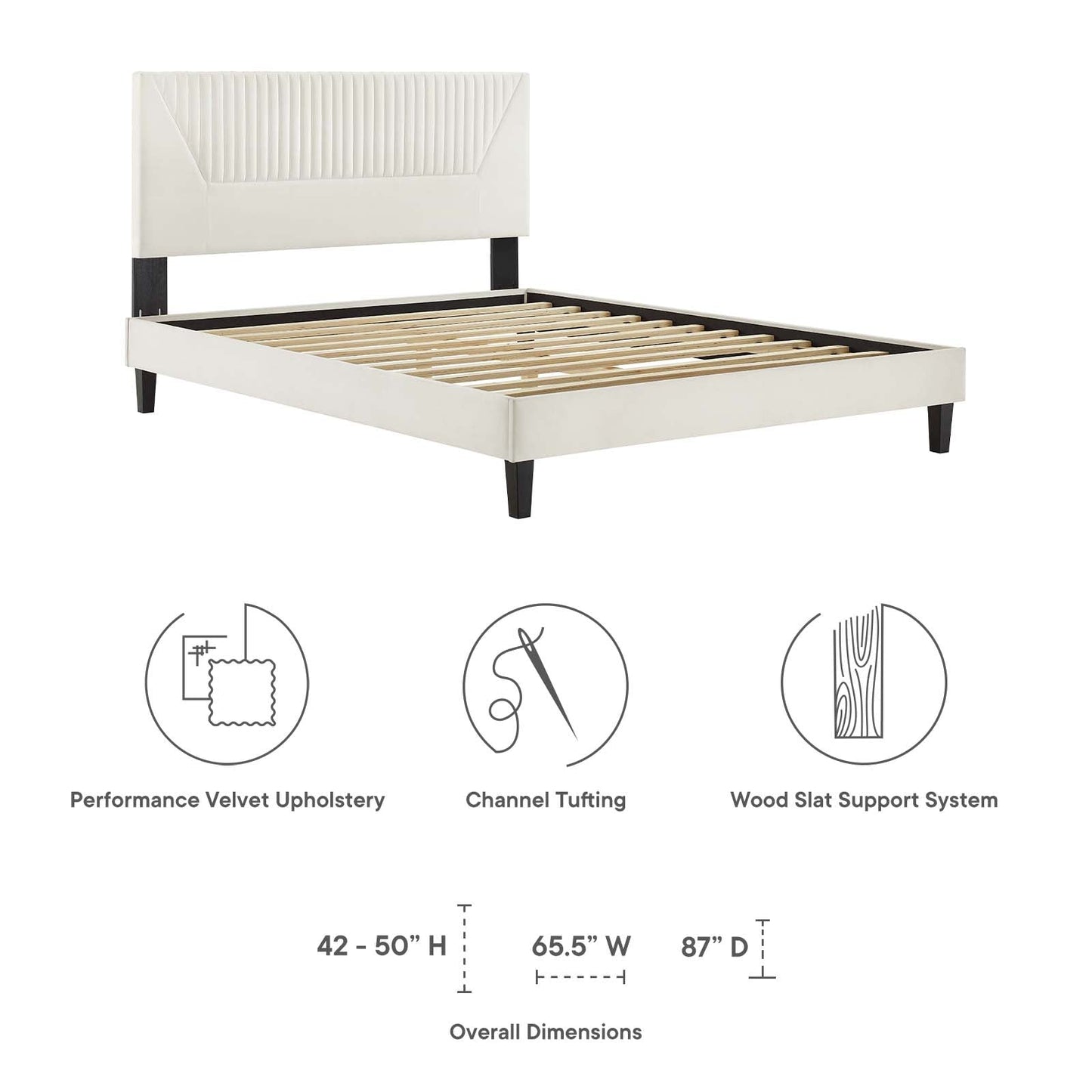 Yasmine Channel Tufted Performance Velvet King Platform Bed White MOD-7016-WHI