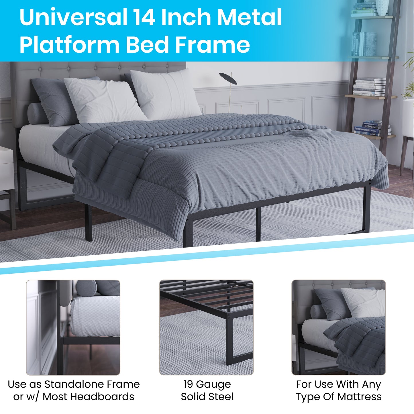 14 Inch Full Metal Bed Frame MP-XU-BD10001-F-BK-GG