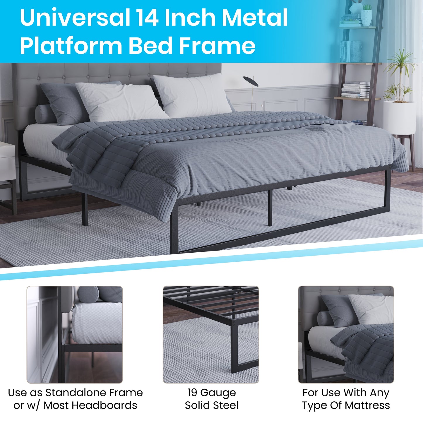 14 Inch King Metal Bed Frame MP-XU-BD10001-K-BK-GG