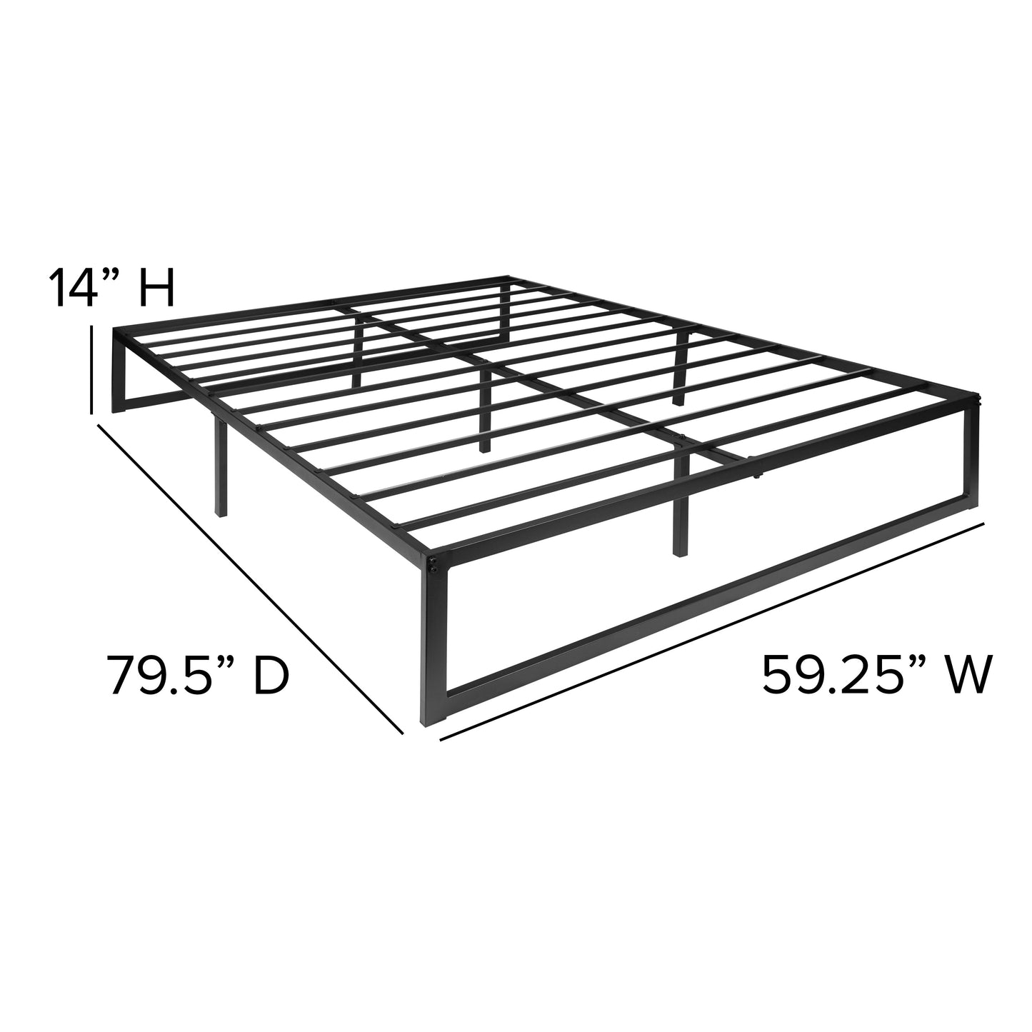 14 Inch Queen Metal Bed Frame MP-XU-BD10001-Q-BK-GG