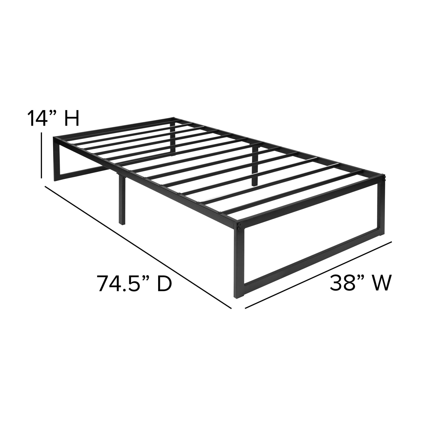 14 Inch Twin Metal Bed Frame MP-XU-BD10001-T-BK-GG