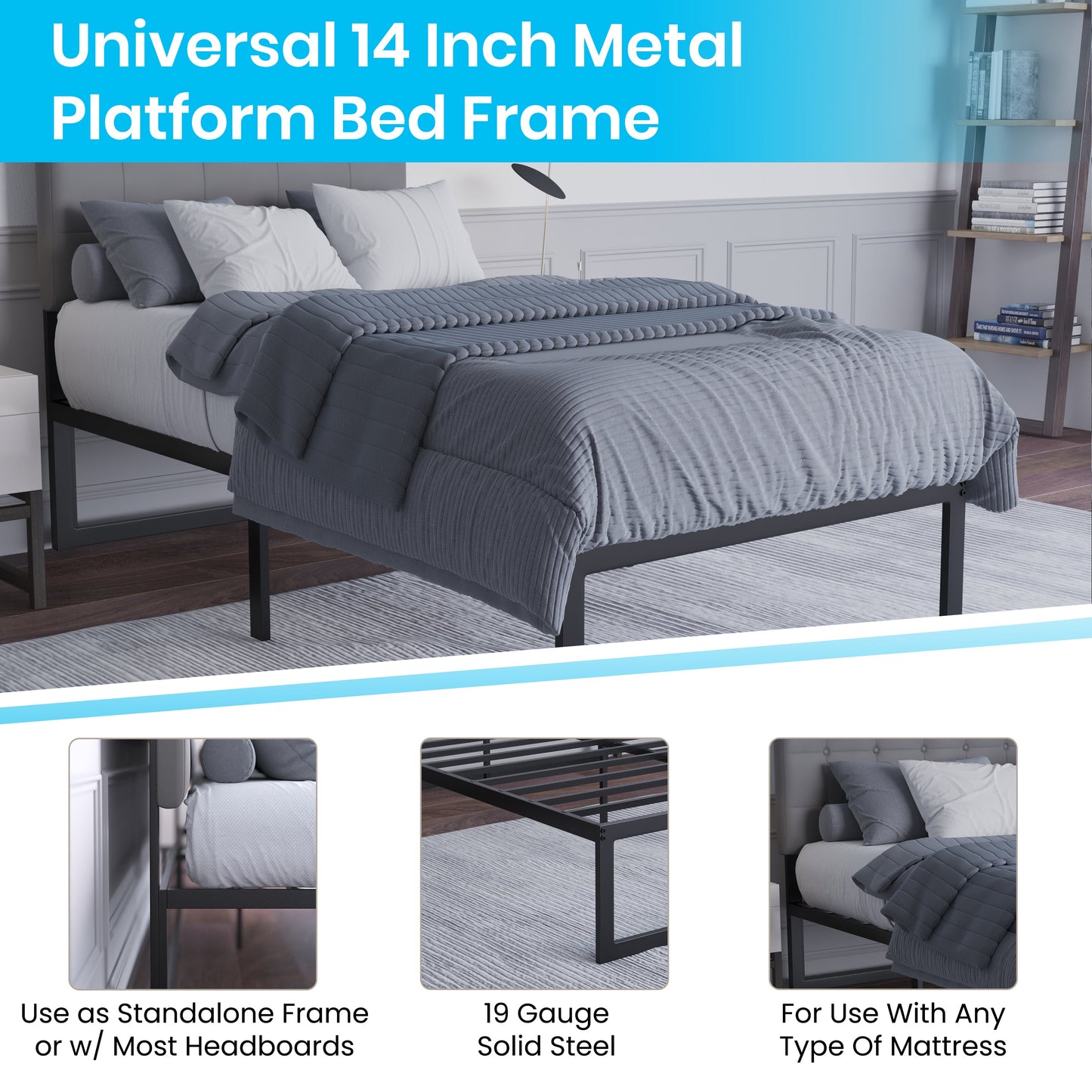 14 Inch Twin Metal Bed Frame MP-XU-BD10001-T-BK-GG