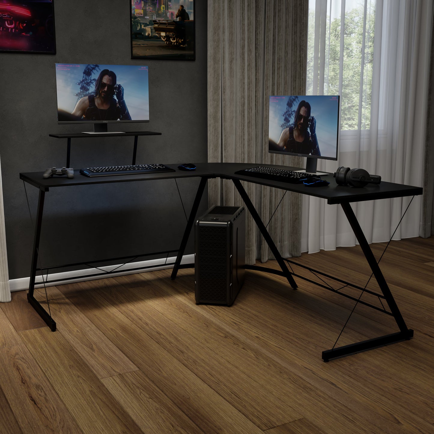 L-Shaped Computer Gaming Desk NAN-CD-22181-BK-BK-GG