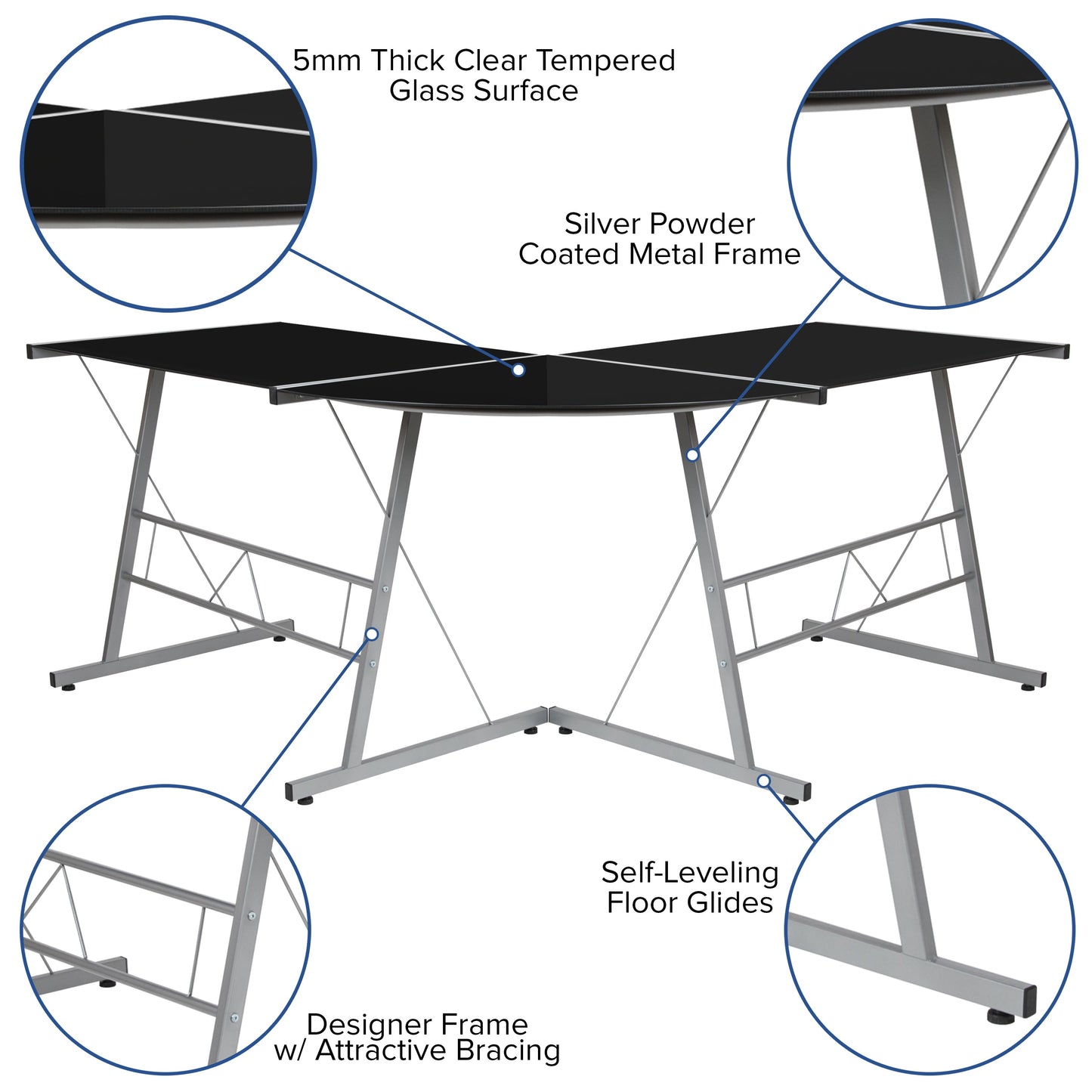 L-Shaped Computer Gaming Desk NAN-CD-22181-BK-GG