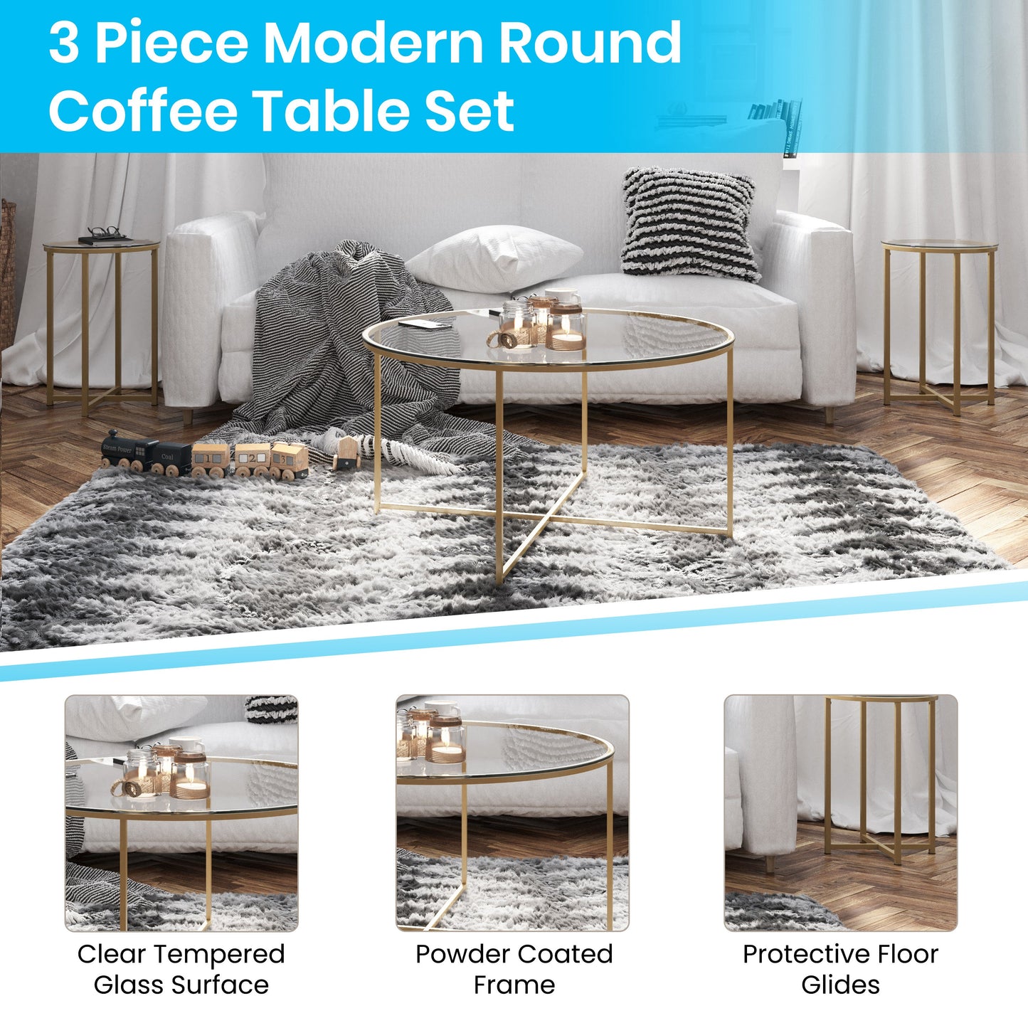 3 Piece Glass Coffee Table Set NAN-CEK-10-GG