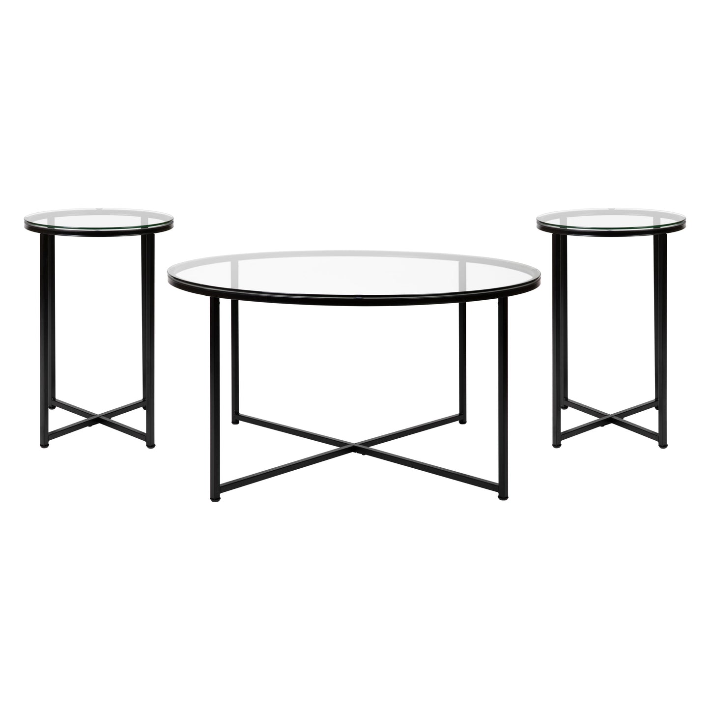 3 Piece Glass Coffee Table Set NAN-CEK-1786-BK-GG