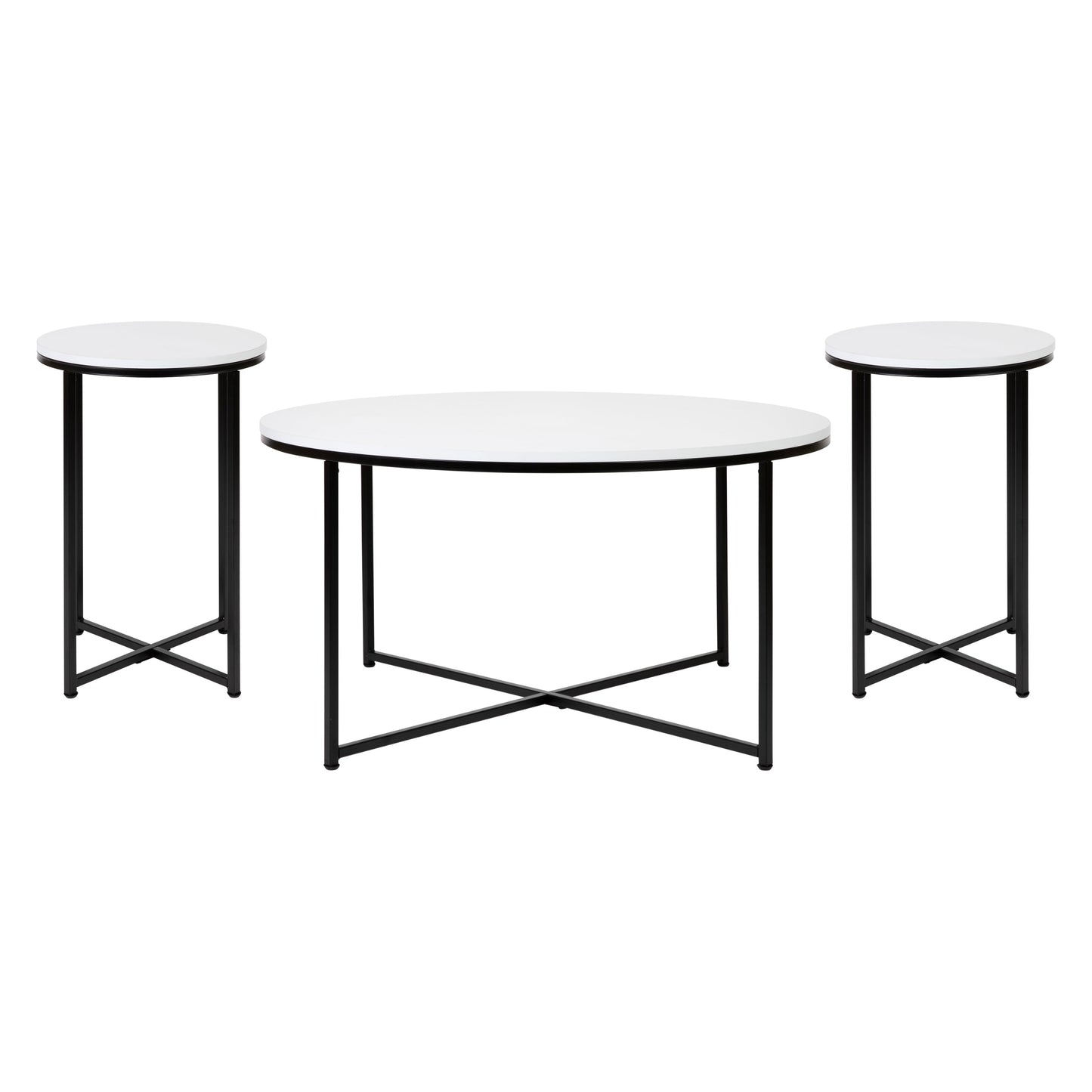 3 Piece White Coffee Table Set NAN-CEK-1787-BK-GG