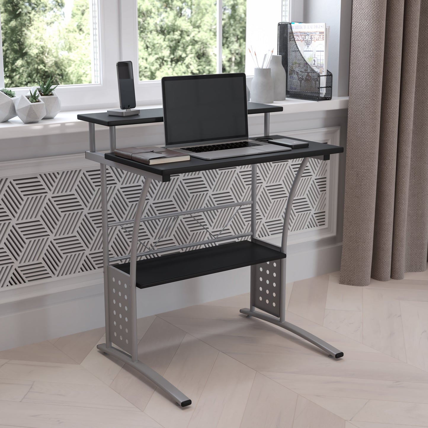 Black Perforated Panel Desk NAN-CLIFTON-BK-GG