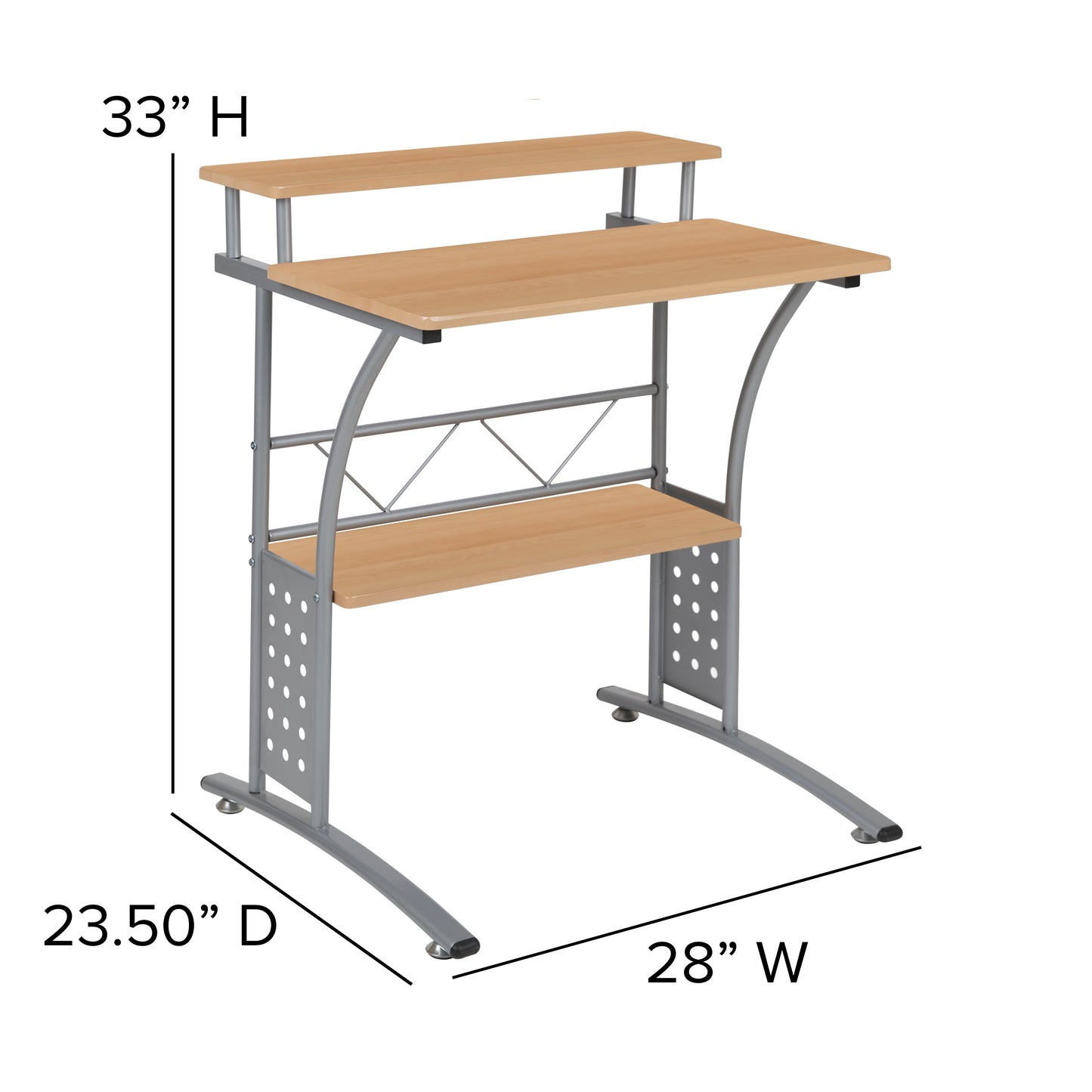 Maple 2 Shelf Computer Desk NAN-CLIFTON-MP-GG