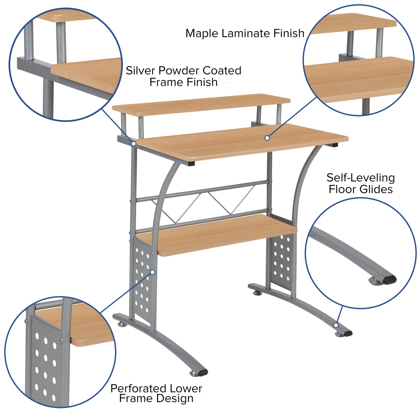 Maple 2 Shelf Computer Desk NAN-CLIFTON-MP-GG