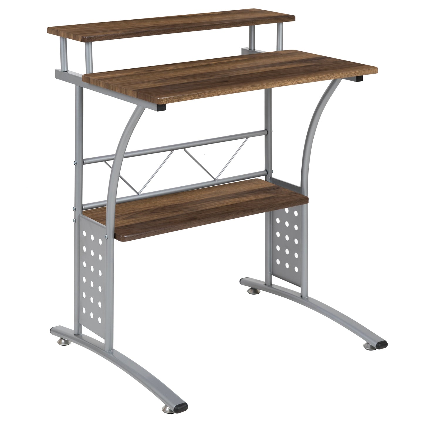 Walnut 2 Shelf Computer Desk NAN-CLIFTON-RU-GG