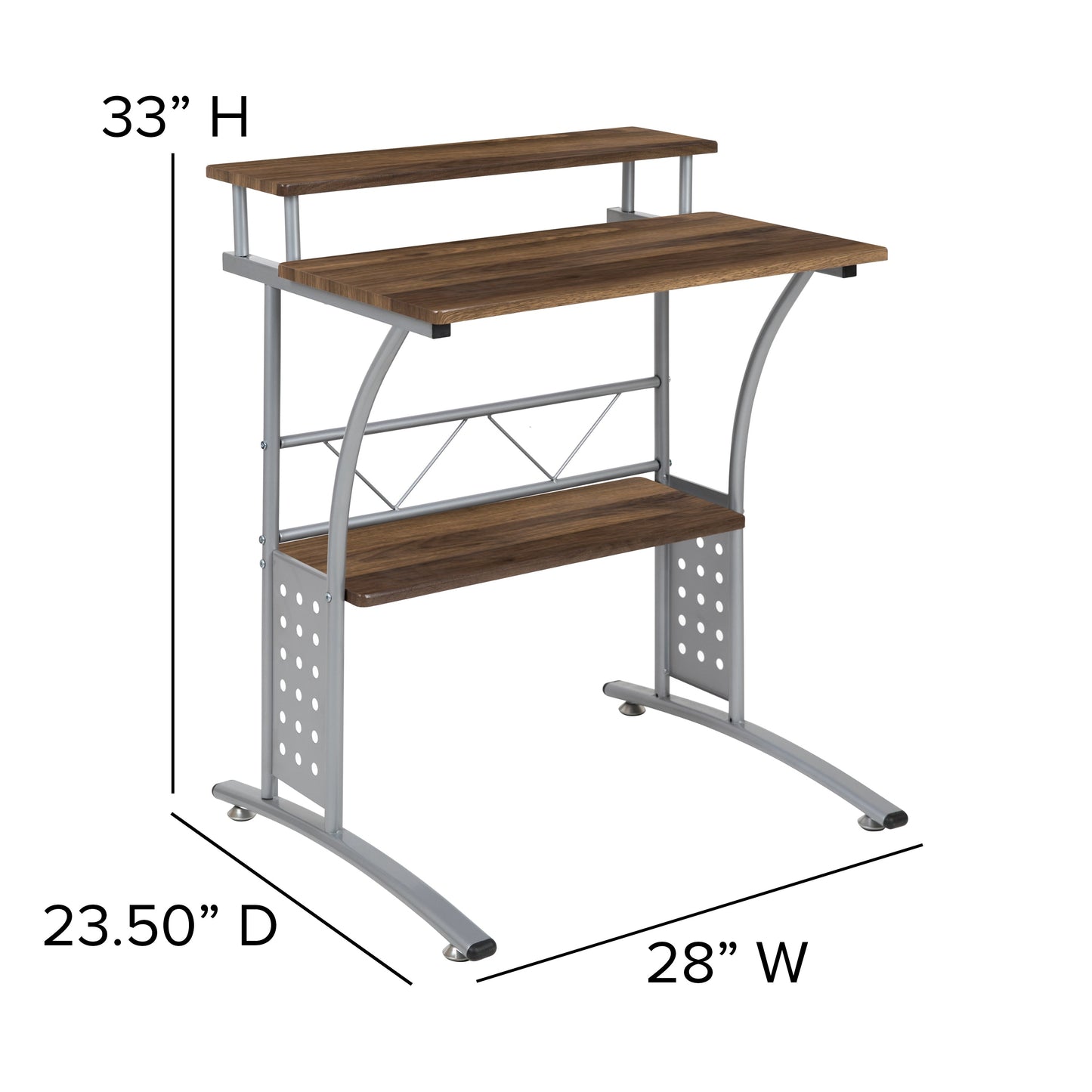 Walnut 2 Shelf Computer Desk NAN-CLIFTON-RU-GG