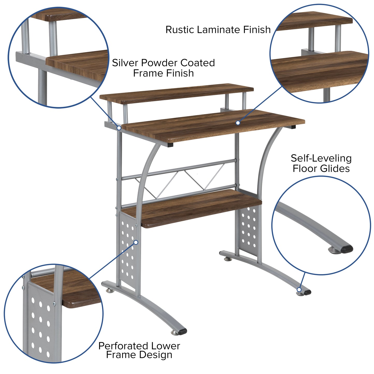 Walnut 2 Shelf Computer Desk NAN-CLIFTON-RU-GG