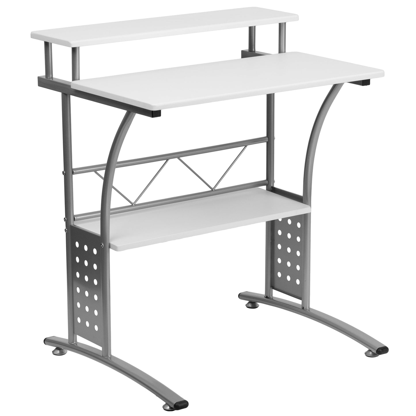 White Perforated Panel Desk NAN-CLIFTON-WH-GG