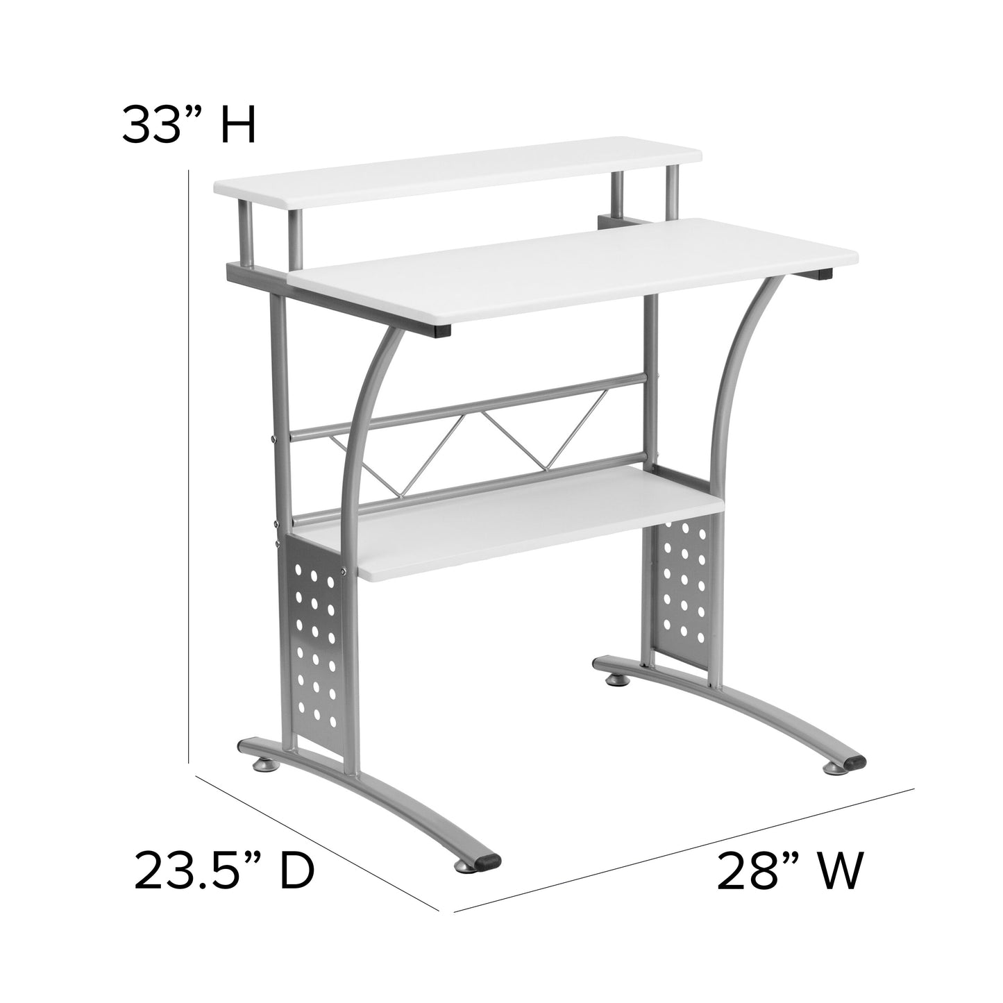 White Perforated Panel Desk NAN-CLIFTON-WH-GG