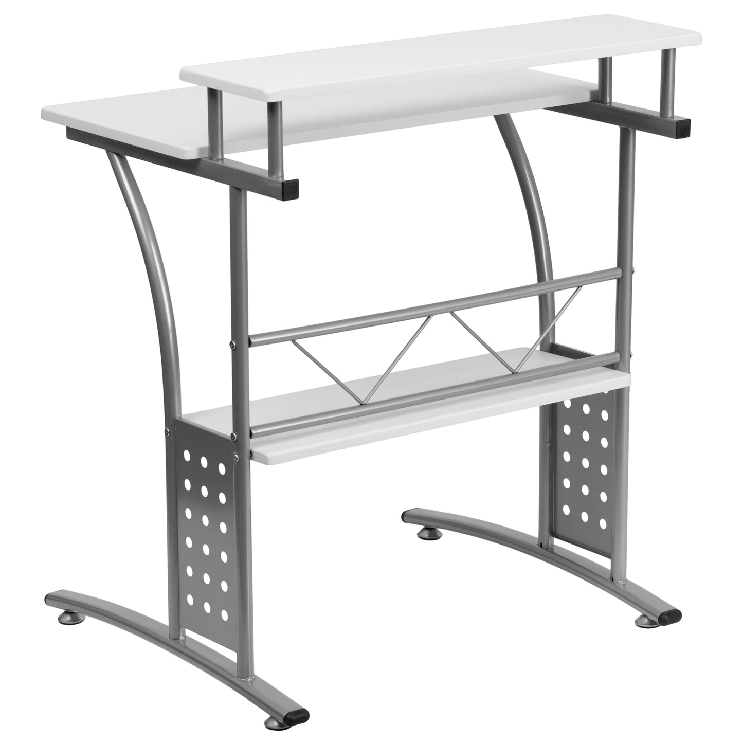 White Perforated Panel Desk NAN-CLIFTON-WH-GG