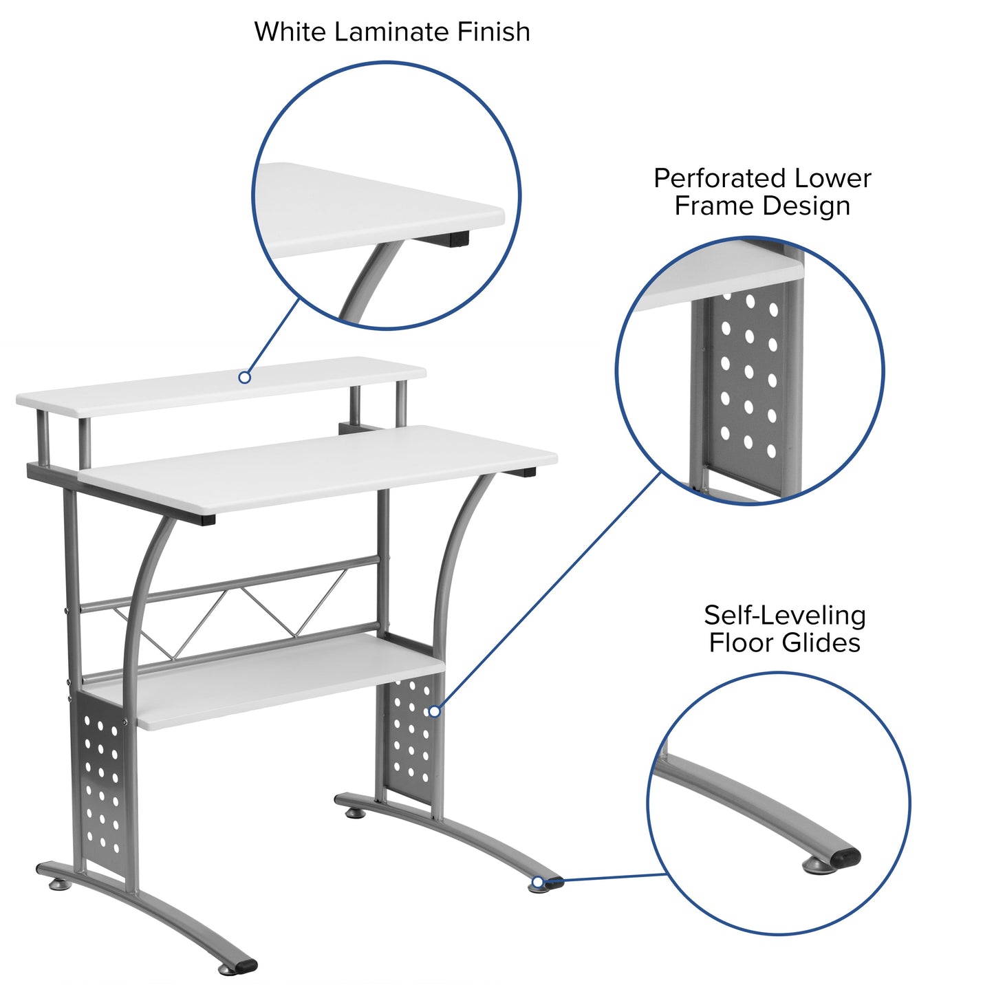 White Perforated Panel Desk NAN-CLIFTON-WH-GG