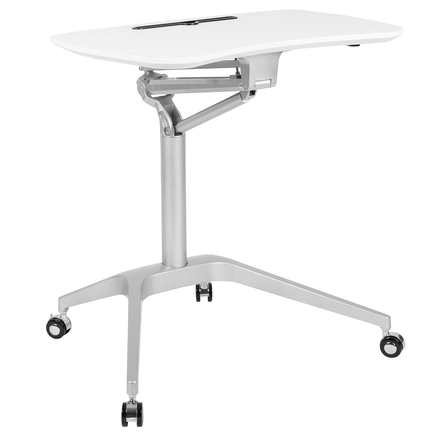 White Mobile Sit to Stand Desk NAN-IP-10-WH-GG