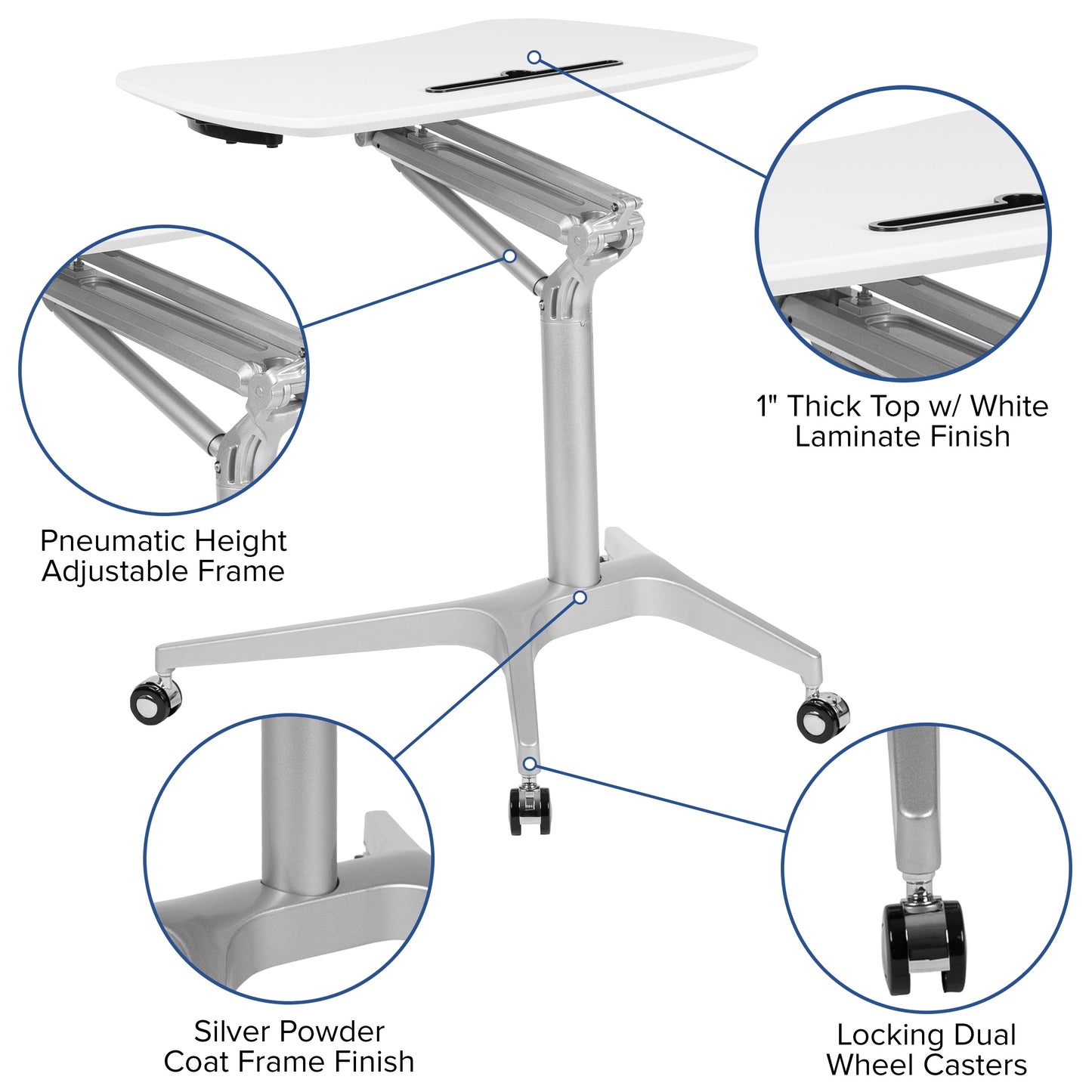 White Mobile Sit to Stand Desk NAN-IP-10-WH-GG