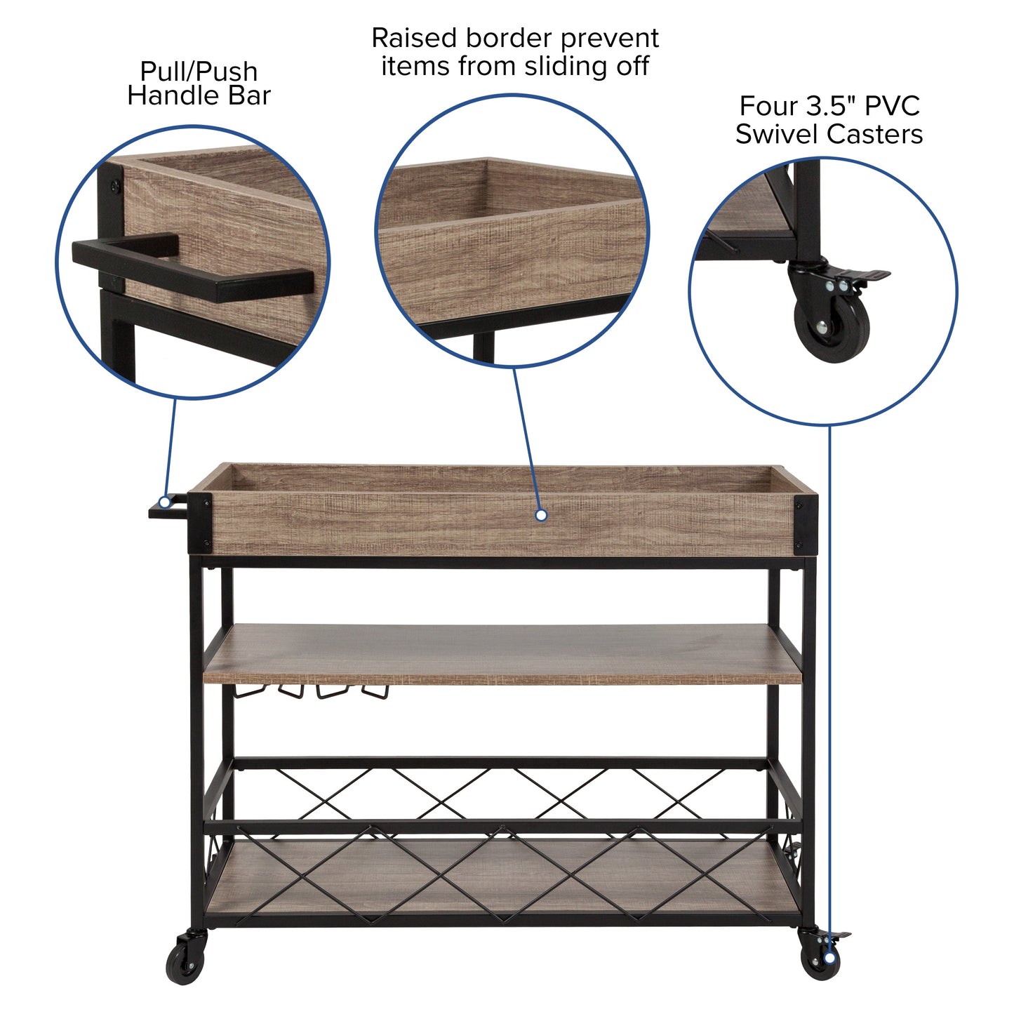 Oak Wood Kitchen Bar Cart NAN-JH-17105-GG