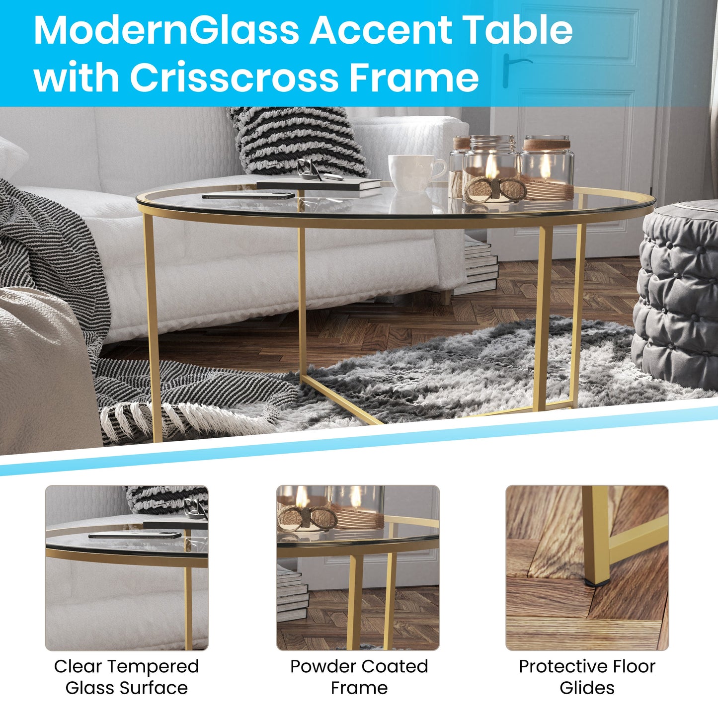 Glass Coffee Table-Gold Frame NAN-JH-1786CT-GG