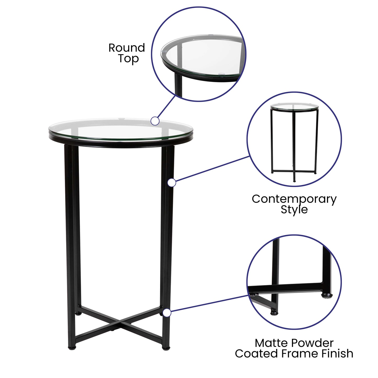 Glass End Table-Black Frame NAN-JH-1786ET-BK-GG